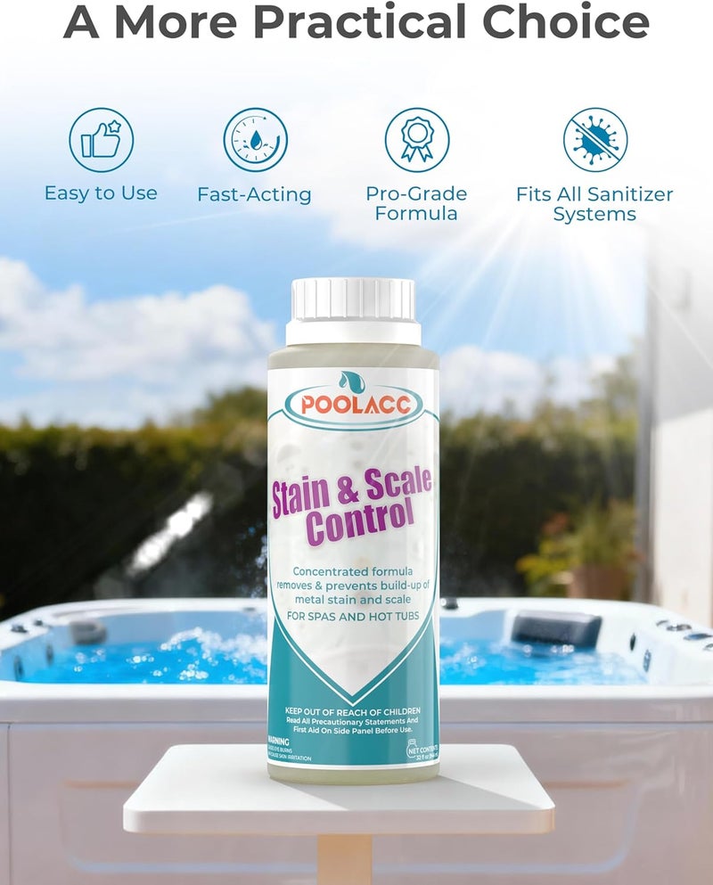 POOLACC Stain and Scale Control for Hot Tub & Spa, Prevents Stain & Scale Buildup, Removes Fresh Metal & Copper Stains, Compatible with Any Spa, Fast-Acting & Easy to Use, 32oz - Image 2